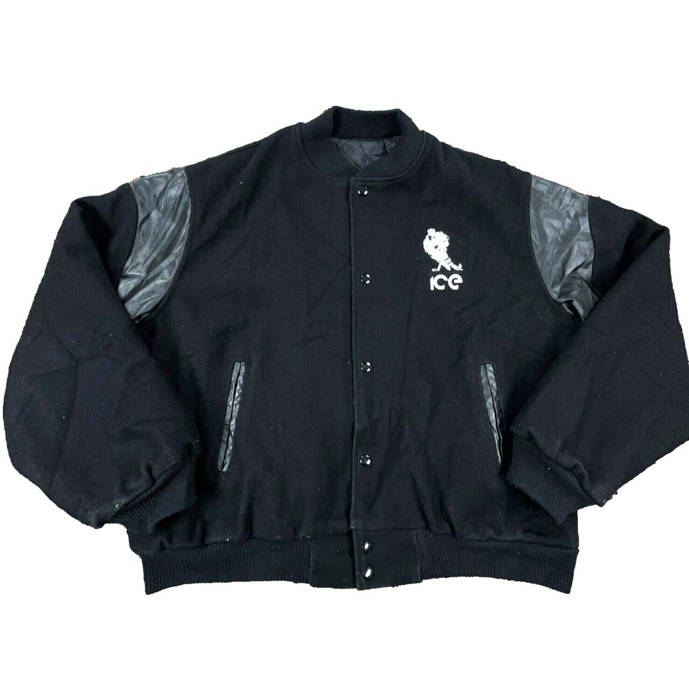 Vintage Chalk Line Jacket Men XL Black Wool Varsity Letterman Ice Hockey 90s USA